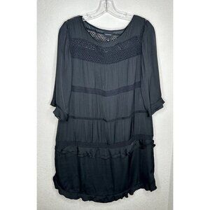 Who What Wear Dress Womens L Black Boho Crocheted Ruffle Tiered Fairy Whimsigoth